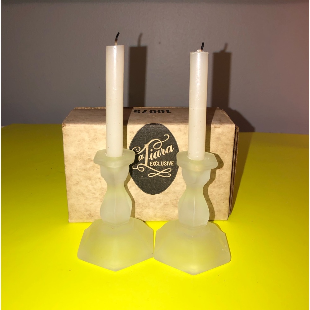 Vintage small Tiara Frosted Candlesticks